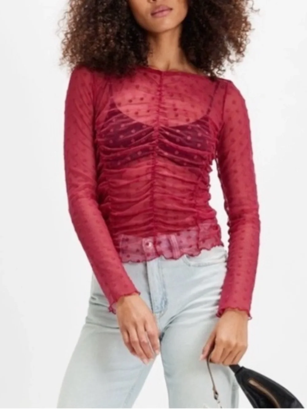 FREE PEOPLE GLASS ROSES LAYERING TOP LONG SLEEVE FUSCIA SP